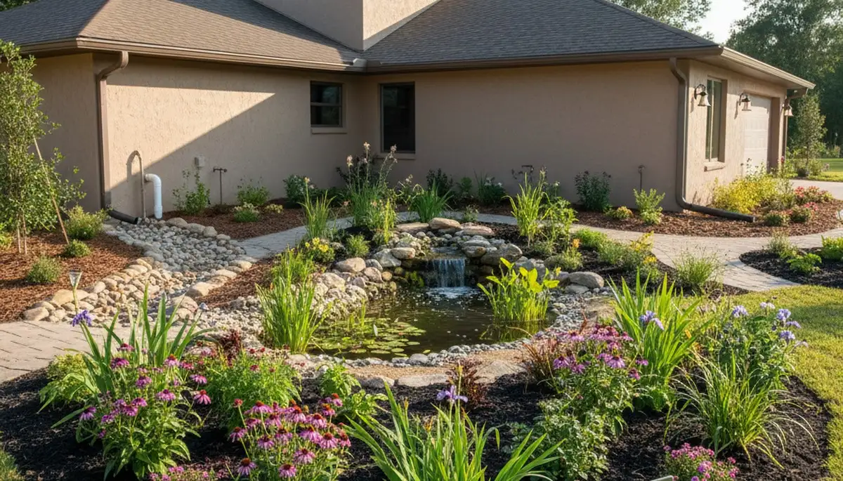 Rain garden with native plants and water-saving design by organic landscapers in Lakeland, FL