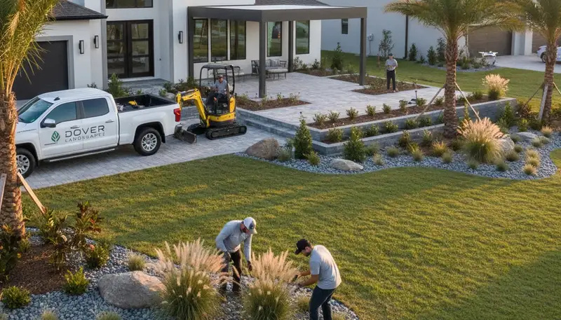 Landscaping crew providing lawn care services in Lakeland, FL