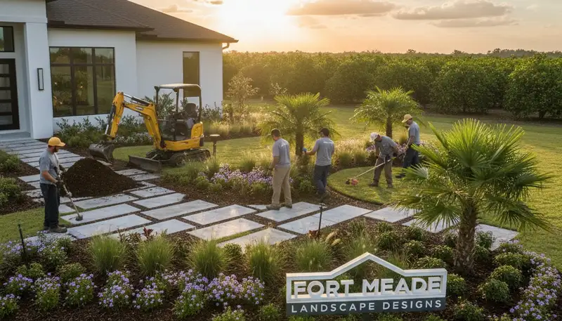 Landscaping crew providing lawn care services in Lakeland, FL