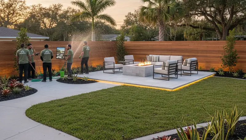 Landscape service team in Lakeland, FL providing professional lawn care and landscaping