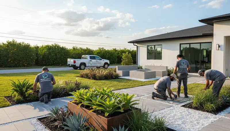 Landscaping crew providing professional lawn care in Lakeland, FL