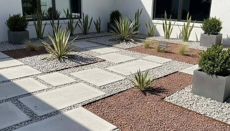 Modern minimalist pea gravel landscape design in Lakeland, FL by Chop Chop Landscaping