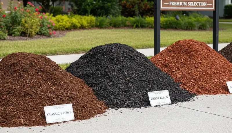 Brown, black, and red mulch color options for landscaping projects in Lakeland, FL by Chop Chop Landscaping