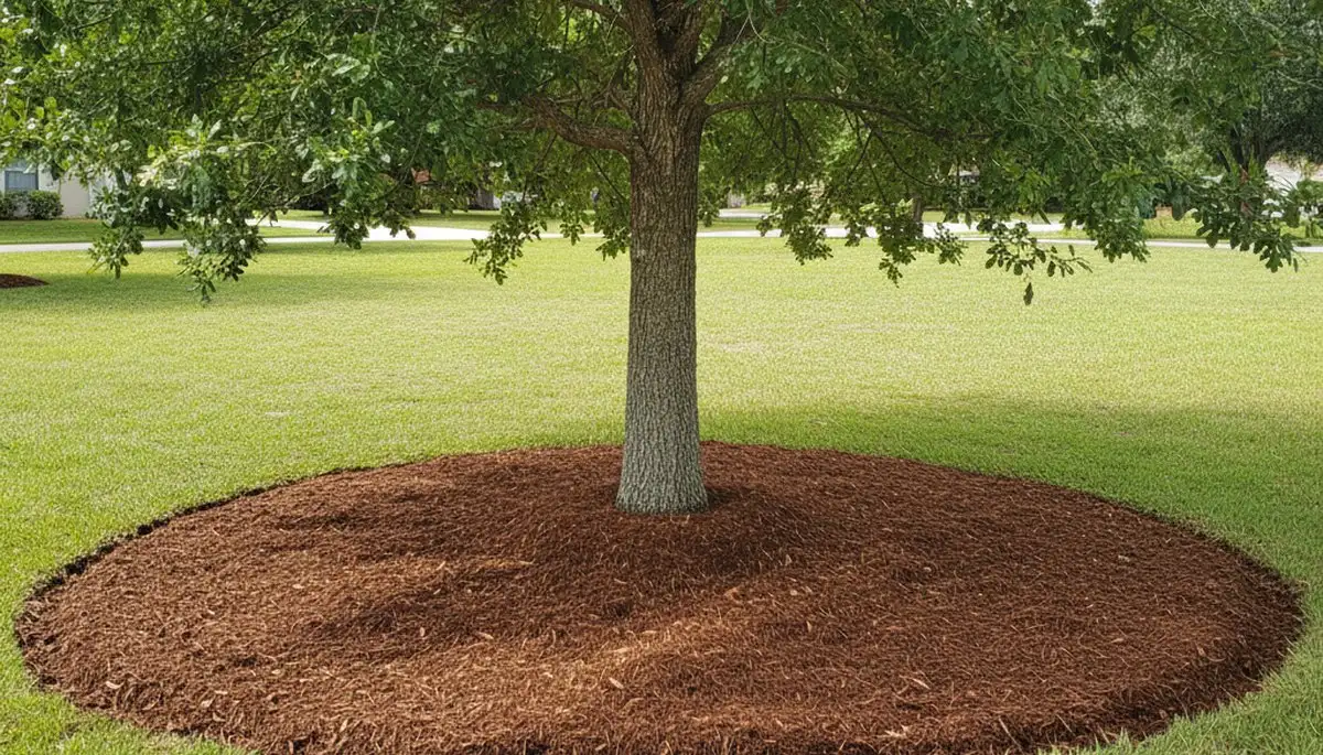 Professional tree ring mulching around trunk by Chop Chop Landscaping in Lakeland, FL