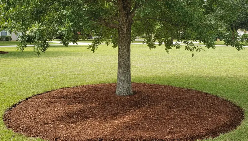 Professional tree ring mulching around trunk by Chop Chop Landscaping in Lakeland, FL